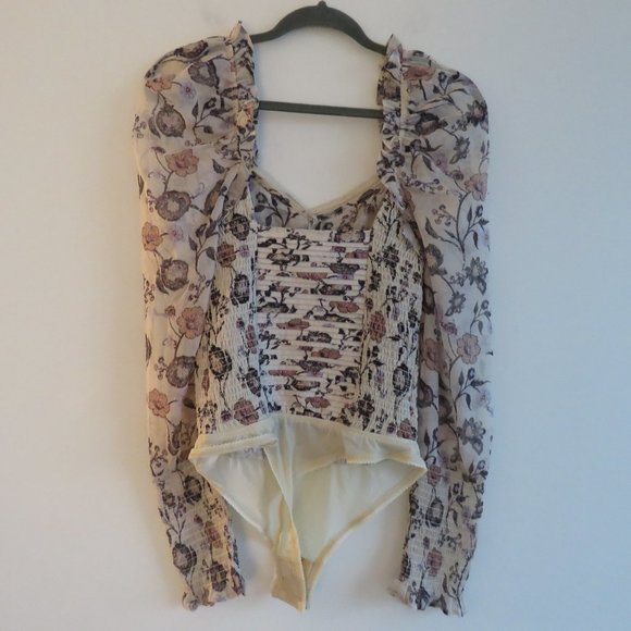 FREE PEOPLE Brunch Date Sheer Bodysuit in Floral Ivory Combo - Size S NWT - Picture 12 of 16
